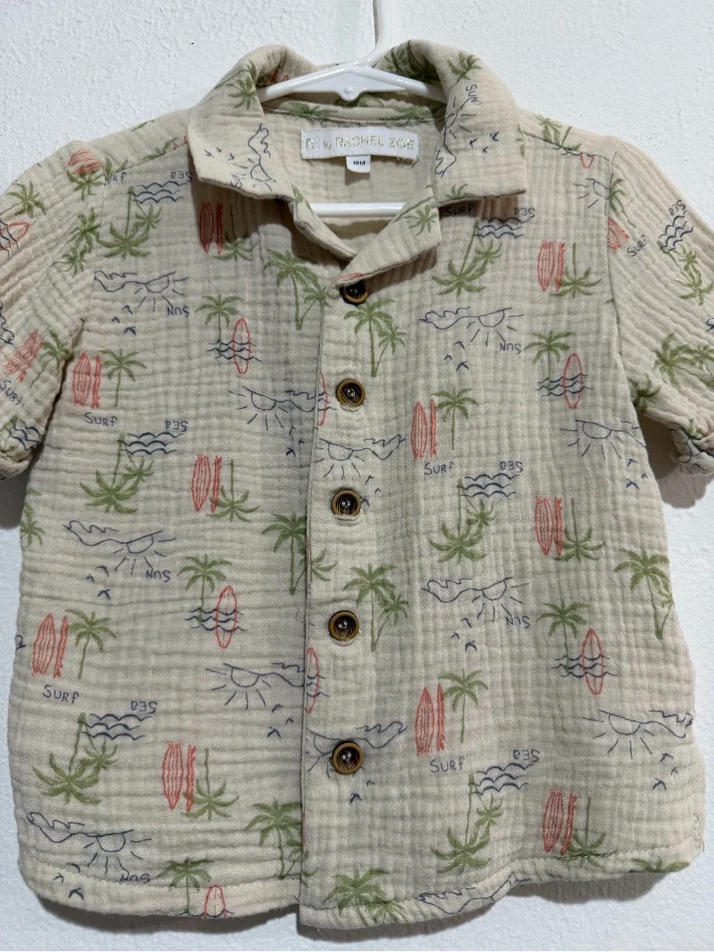 Rachel Zoe Cream Short-Sleeve Button-Down with Surf Print
